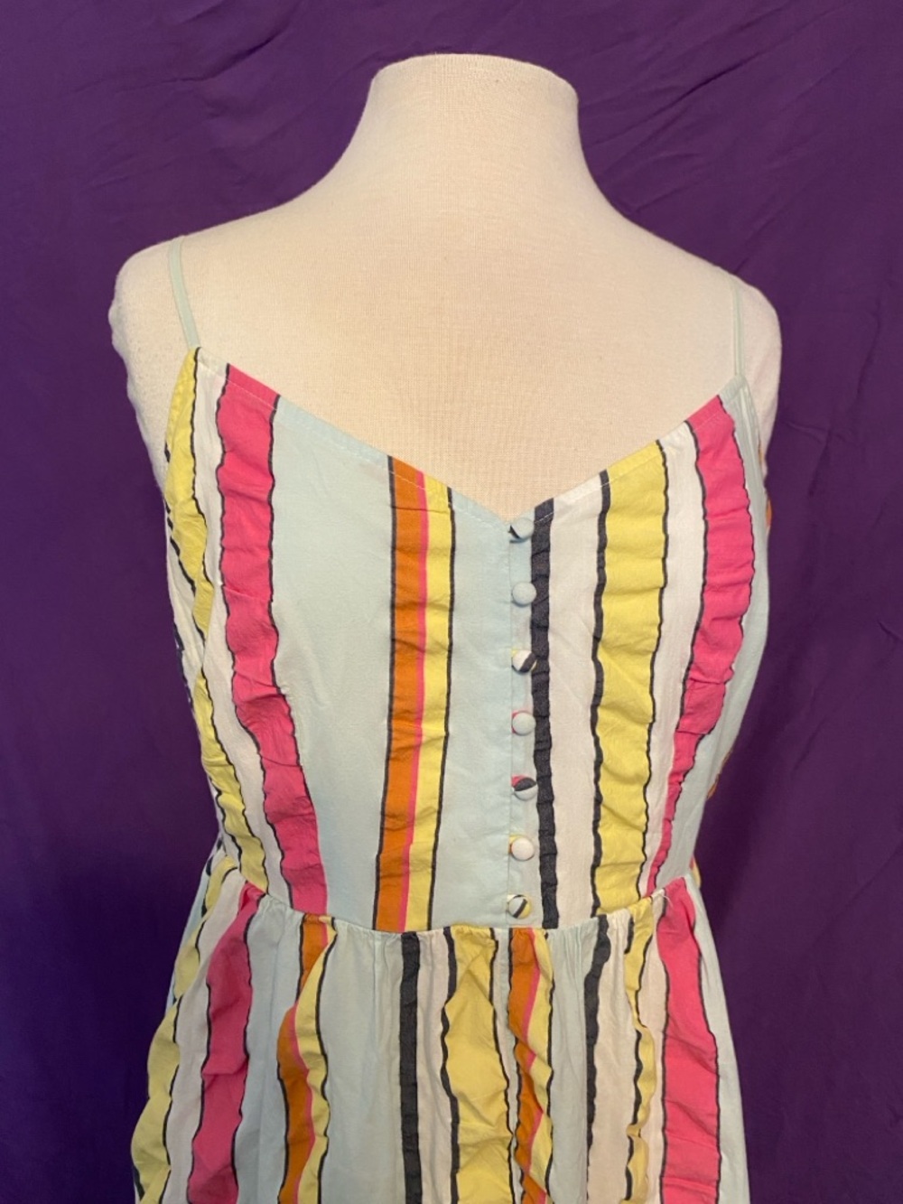 J. Crew Striped Ruffle Maxi Dress in Blue/Pink/Yellow/Orange. Size 10. - Picture 4 of 6